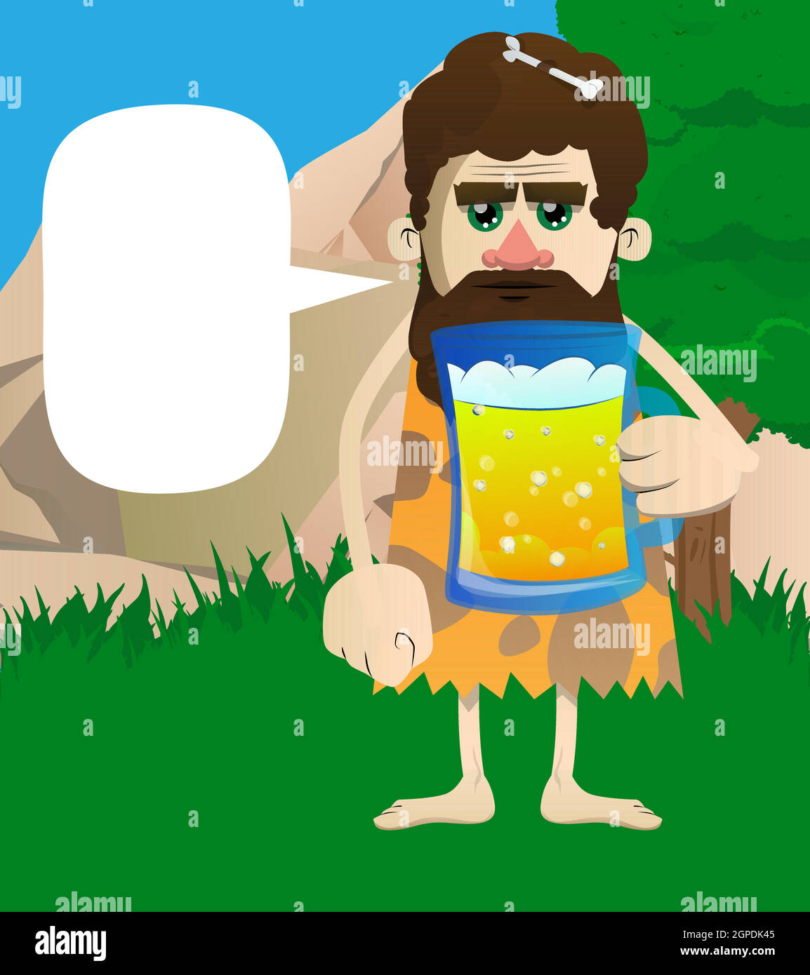 Homme préhistorique buvant de la bière. Illustration de Vecteur