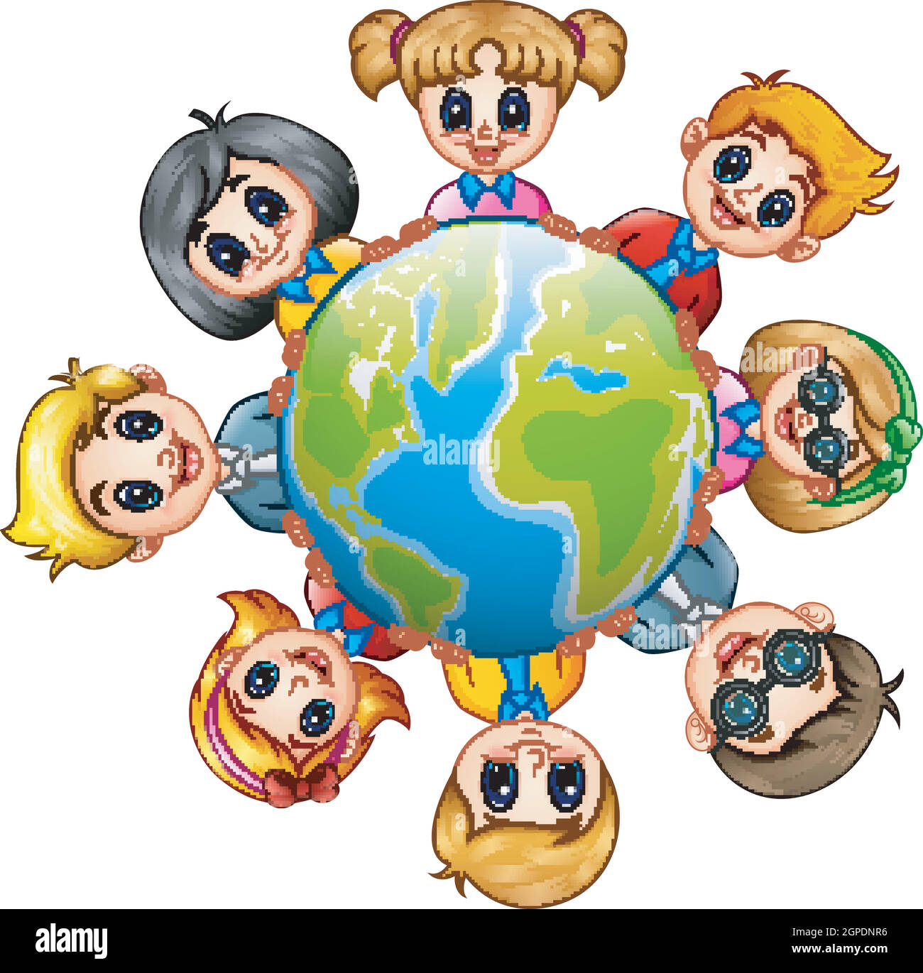 Les Enfants Autour De La Planète, Le Dessin. Illustration Clip Art