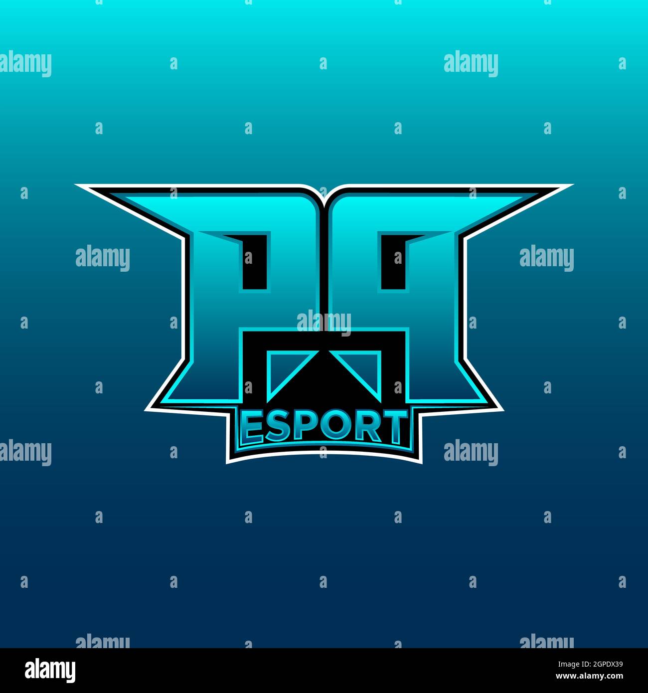 Logo PP eSport initiale de jeu avec modèle de vecteur de couleur bleu clair Illustration de Vecteur