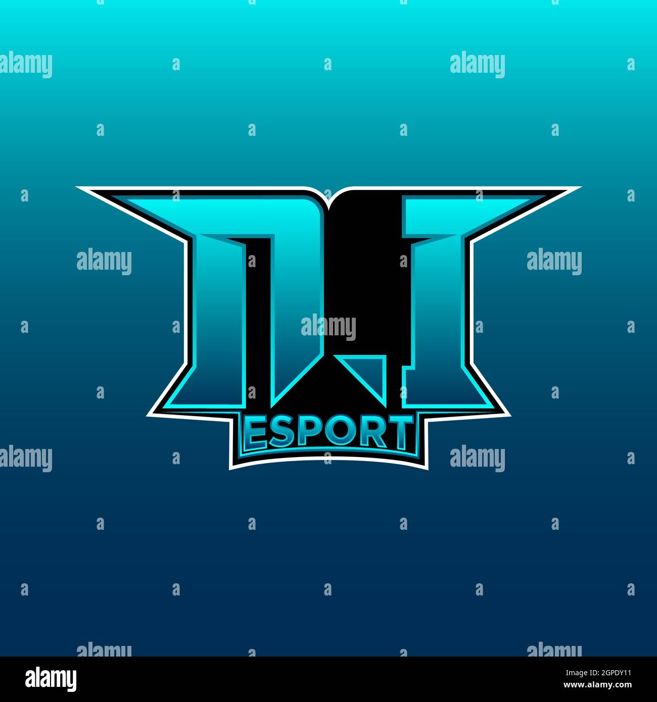 LOGO NI eSport initiale de jeu avec modèle vectoriel de couleur bleu clair Illustration de Vecteur