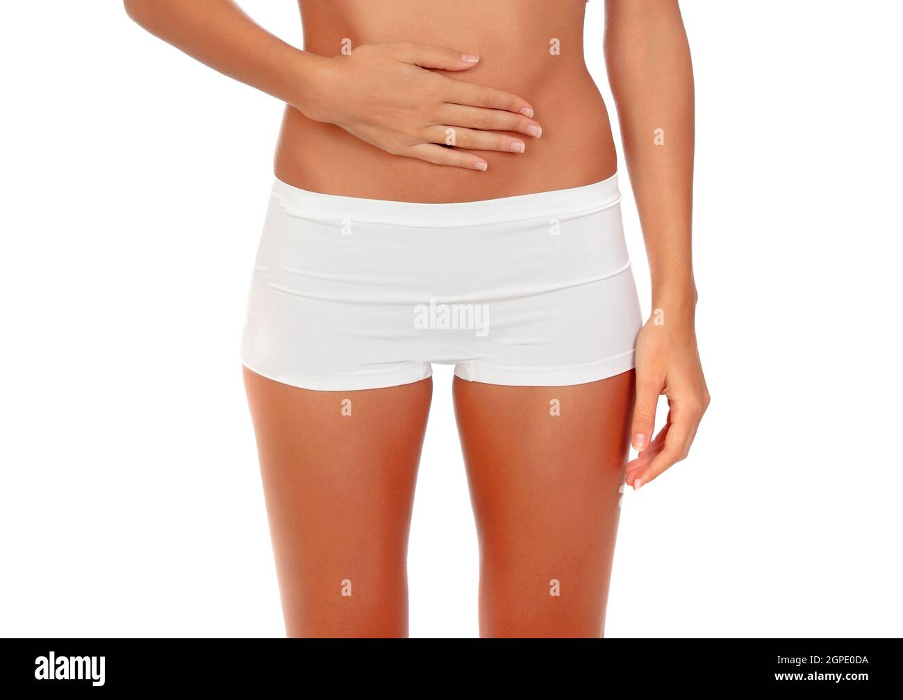 Corps de femme avec de ventre par la menstruation Banque D'Images