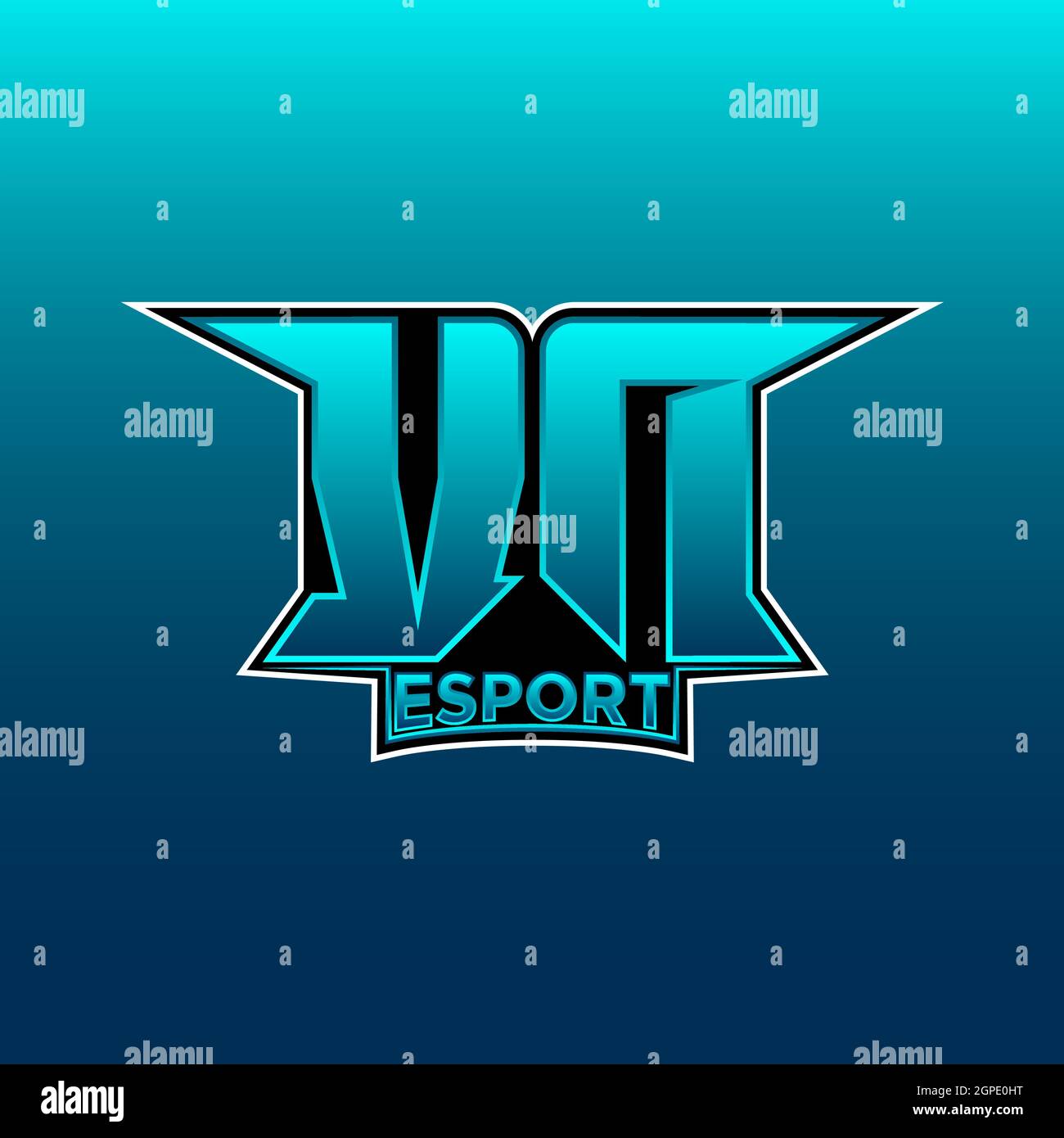 Logo VN eSport initiale de jeu avec modèle de vecteur de conception de couleur bleu clair Illustration de Vecteur