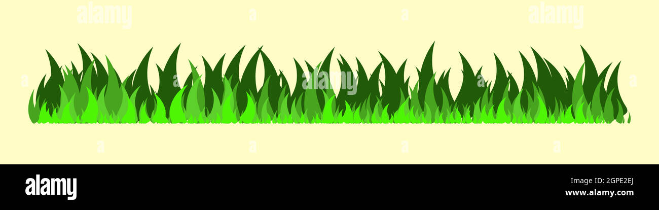 Ligne d'herbe. Bordure de pelouse verte simple ou séparateur. Illustration vectorielle de bande dessinée isolée sur fond jaune. Idéal pour les champs de prairie ou le jardin de saison. Illustration de Vecteur