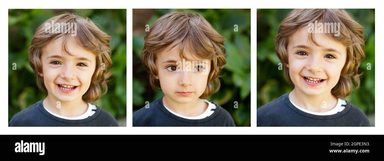 Séquence de trois images avec un enfant heureux dans le parc Banque D'Images