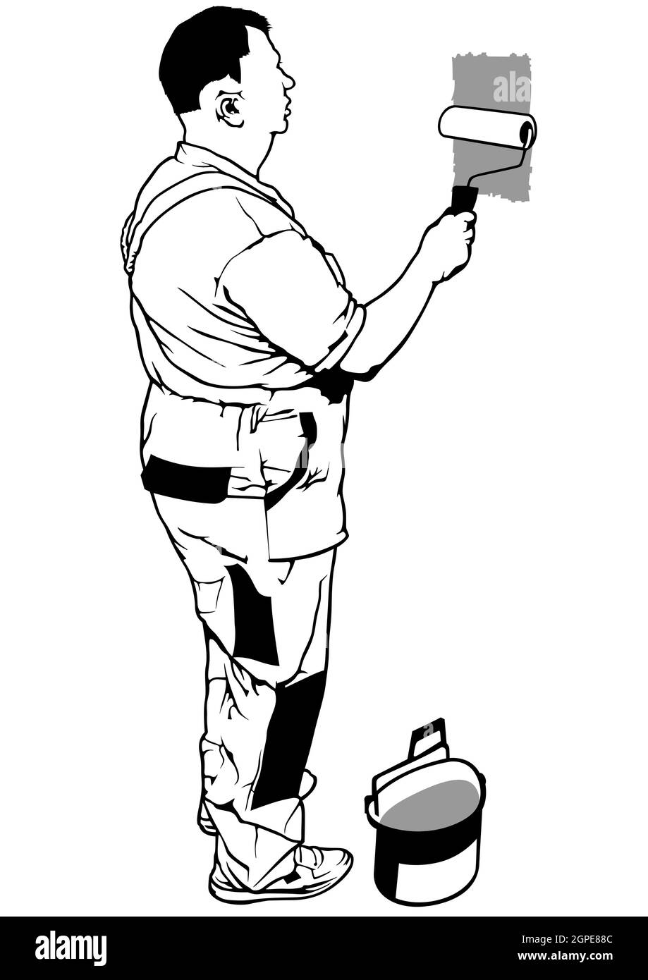 Painter Man travaille avec Paint Roller Illustration de Vecteur