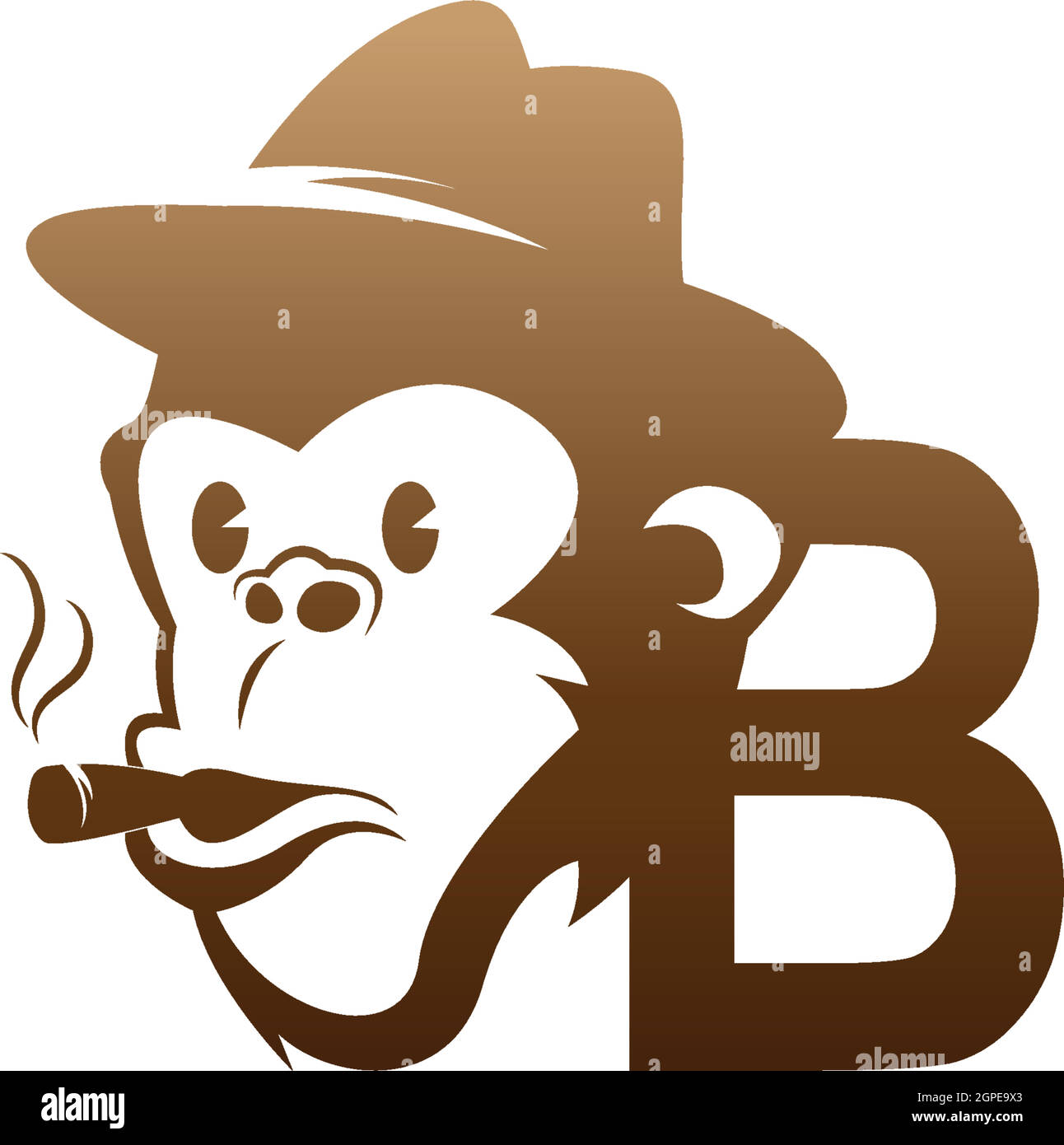 Logo d'icône de tête de singe avec modèle de lettre B. Illustration de Vecteur