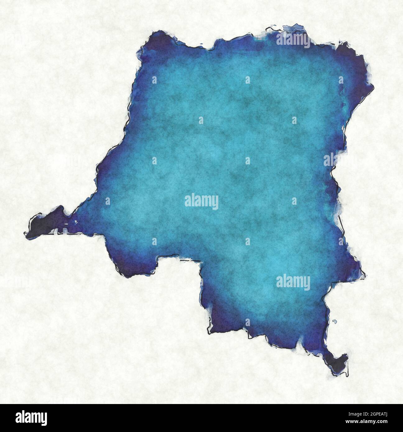 Carte de la République démocratique du Congo avec lignes dessinées et ...
