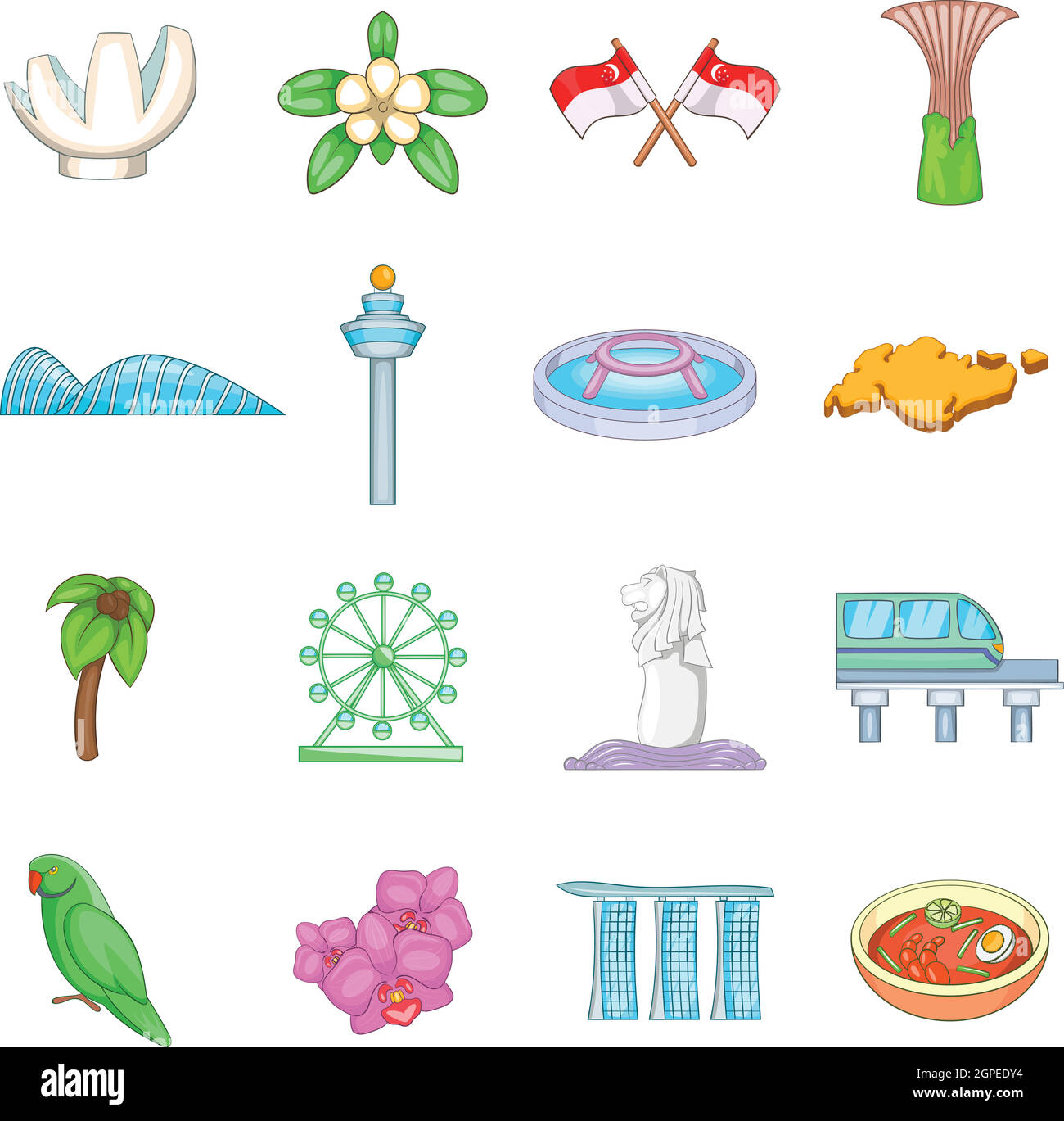 Singapour travel icons set, cartoon style Illustration de Vecteur