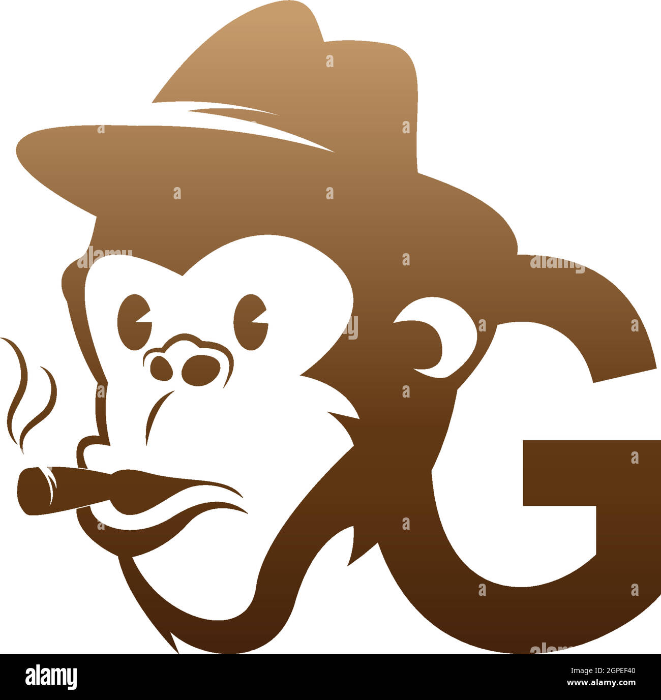 Logo d'icône de tête de singe avec motif de modèle lettre G. Illustration de Vecteur