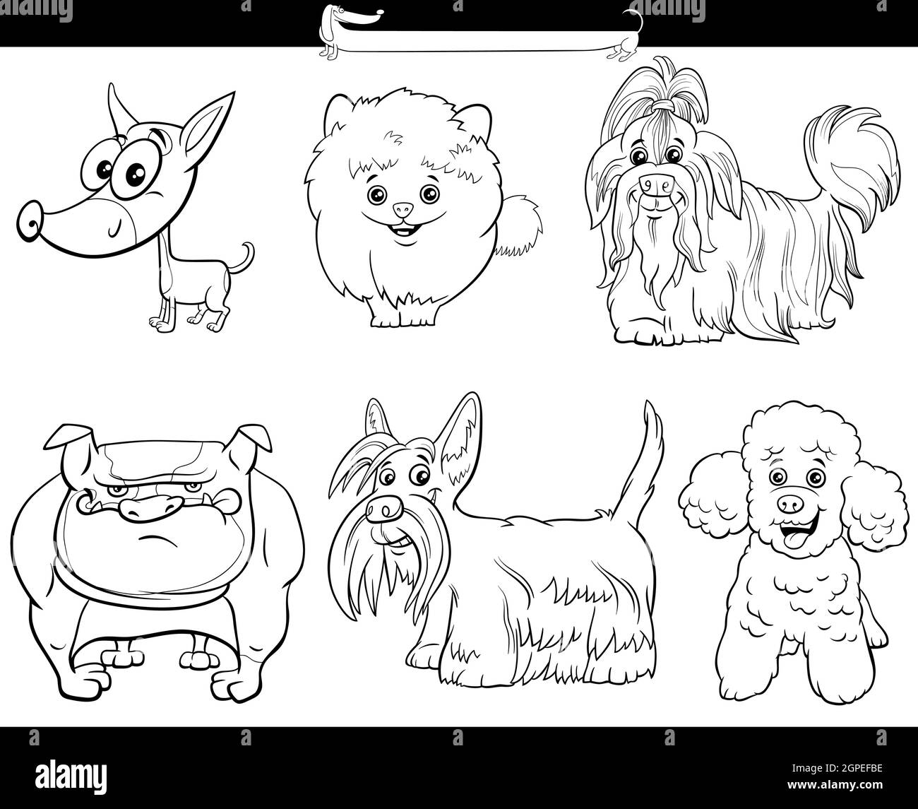 jeu de personnages de bande dessinée de chiens de dessin animé, noirs et blancs Illustration de Vecteur