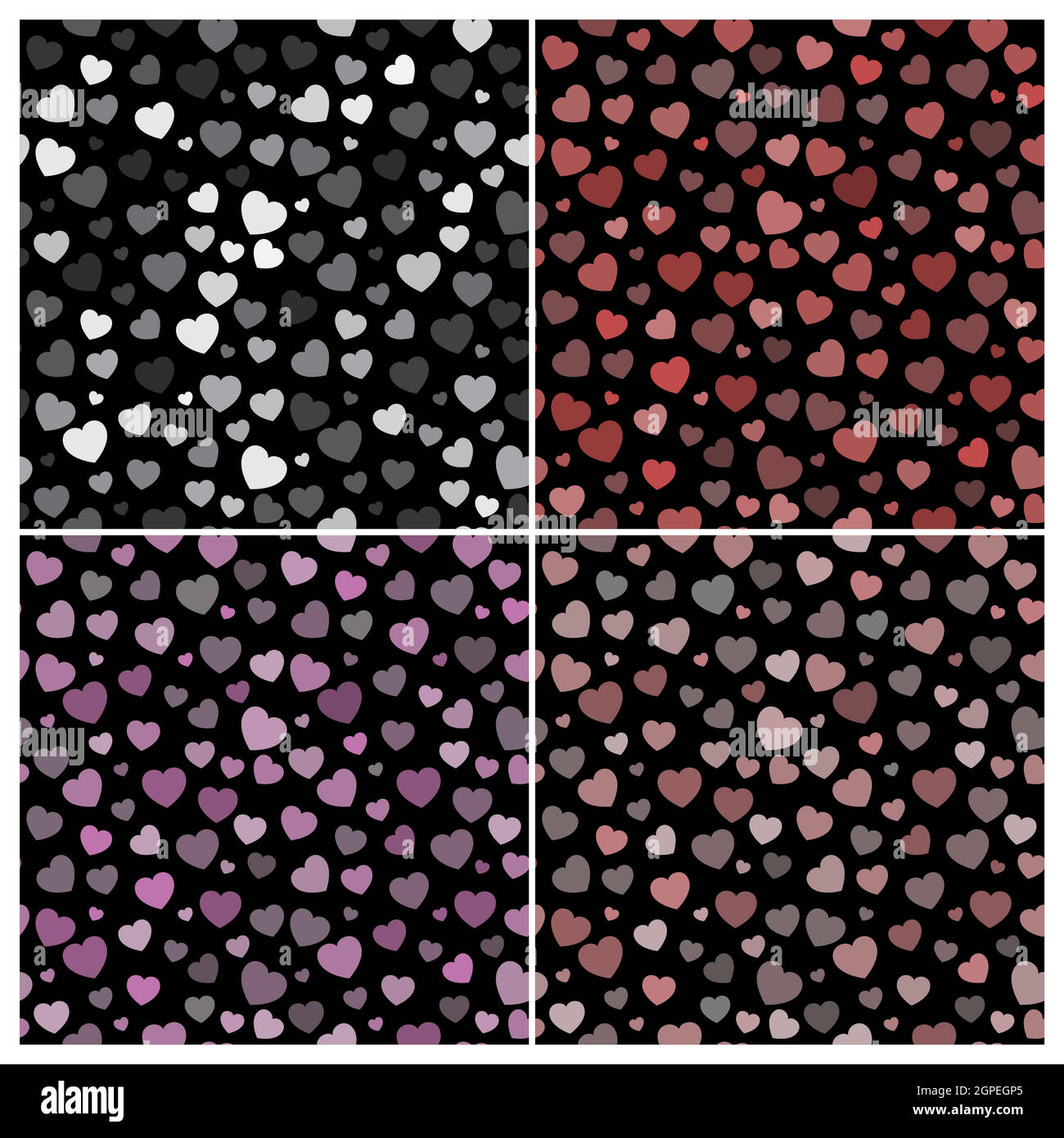 Fond de coeur pour la Saint Valentin. Jolie collection de motifs pastel sans couture avec formes de coeur sur fond noir. Toile de fond vectorielle pour différentes occasions d'amour comme le mariage ou l'anniversaire. Illustration de Vecteur
