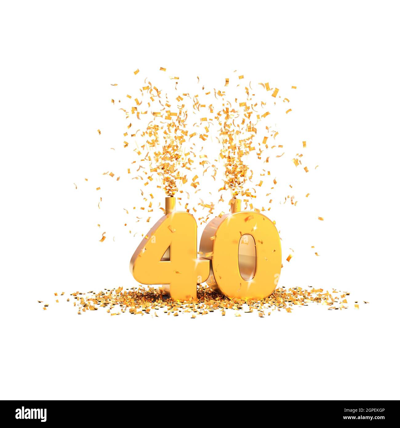 40 ans de mot 3D doré sur fond blanc - rendu 3D Banque D'Images