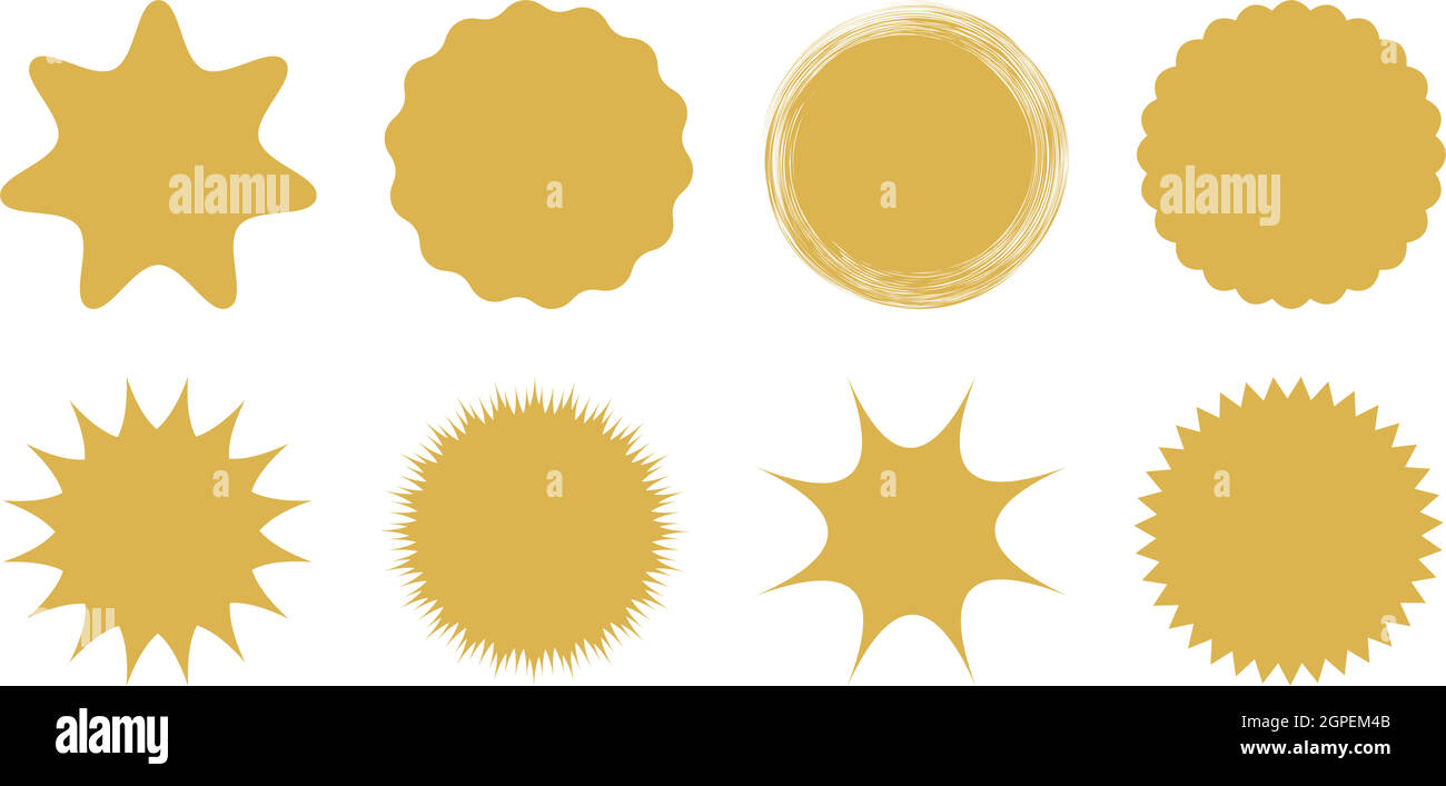 Lot de symboles vectoriels autocollants en or sur fond blanc isolé. Illustration de Vecteur
