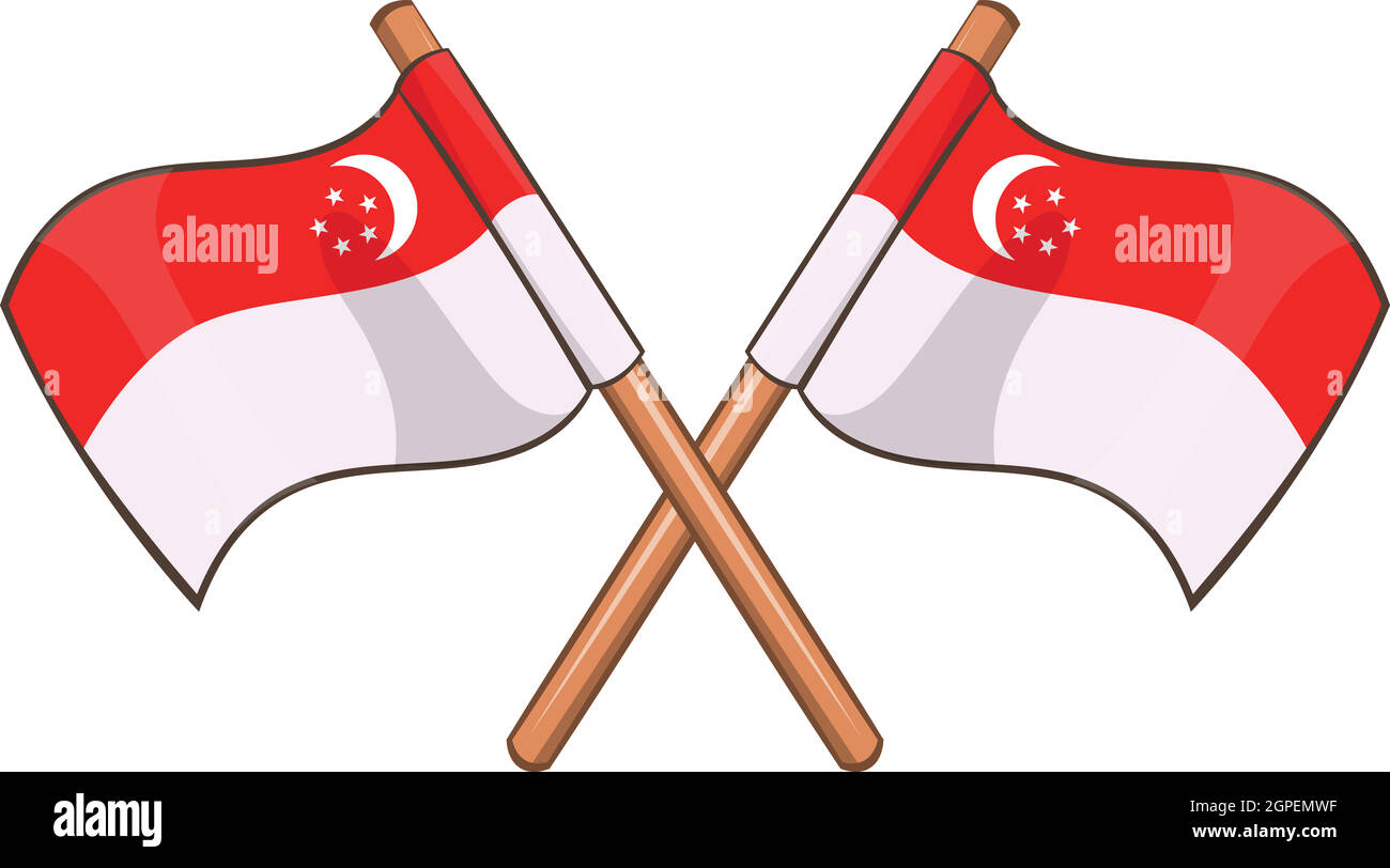 L'icône du drapeau de Singapour, cartoon style Illustration de Vecteur