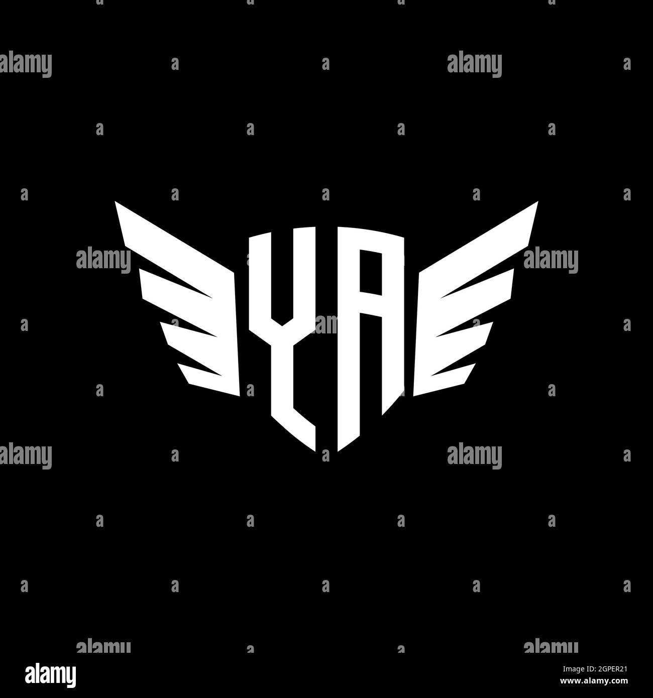 Ya Monogram logo initial géométrique avec modèle de style de forme d'aile. Logo original de l'aile isolé sur fond noir Illustration de Vecteur
