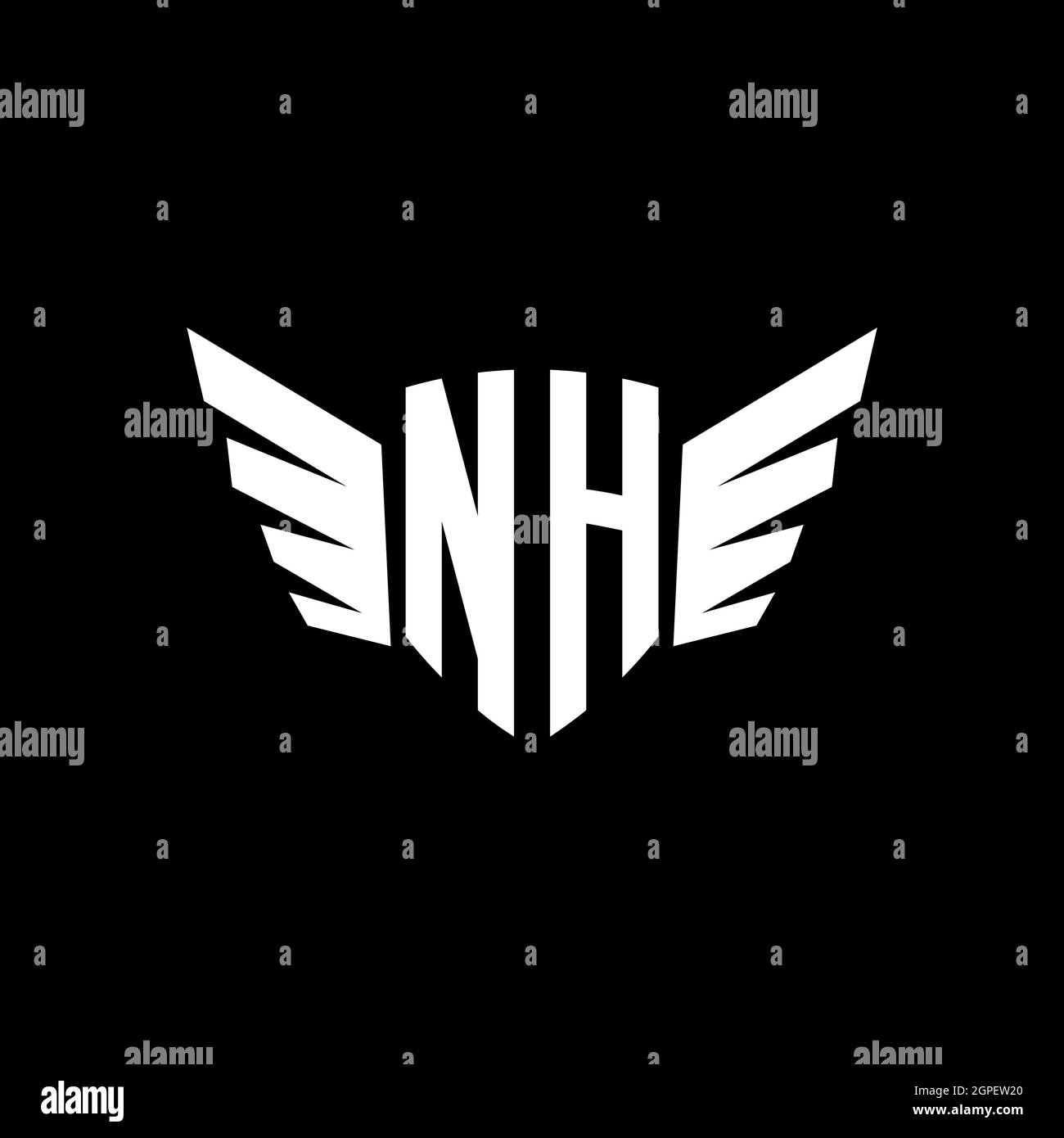Logo NH Monogram initial géométrique avec modèle de conception de forme d'aile. Logo original de l'aile isolé sur fond noir Illustration de Vecteur