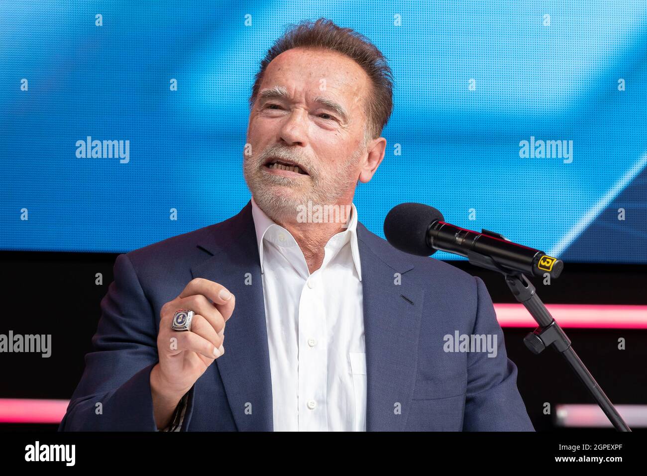 Arnold Schwarzenegger, M. Olympia, Hollywood Star, ancien gouverneur de Californie à l'événement Digital X à Cologne, en Allemagne Banque D'Images