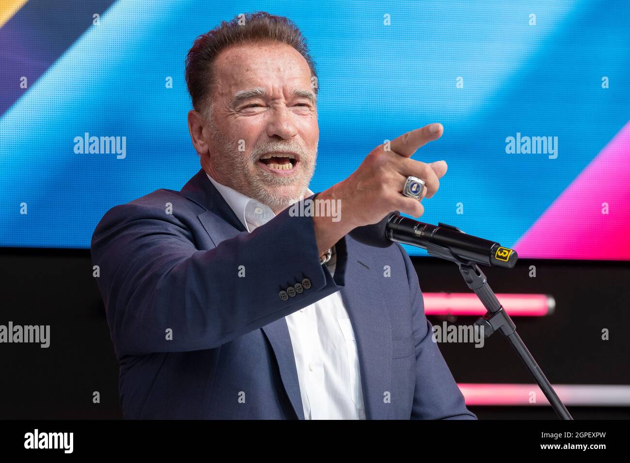 Arnold Schwarzenegger, M. Olympia, Hollywood Star, ancien gouverneur de Californie à l'événement Digital X à Cologne, en Allemagne Banque D'Images