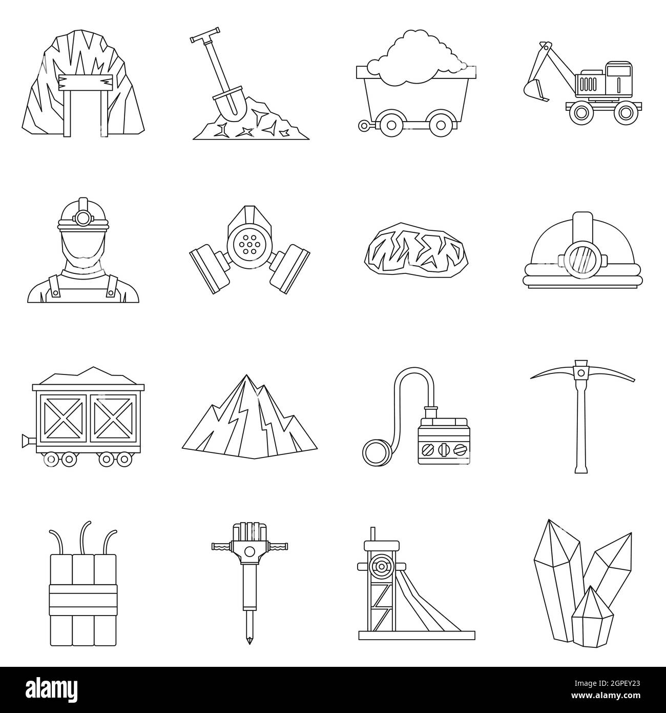 Miner icons set style du contour, Illustration de Vecteur