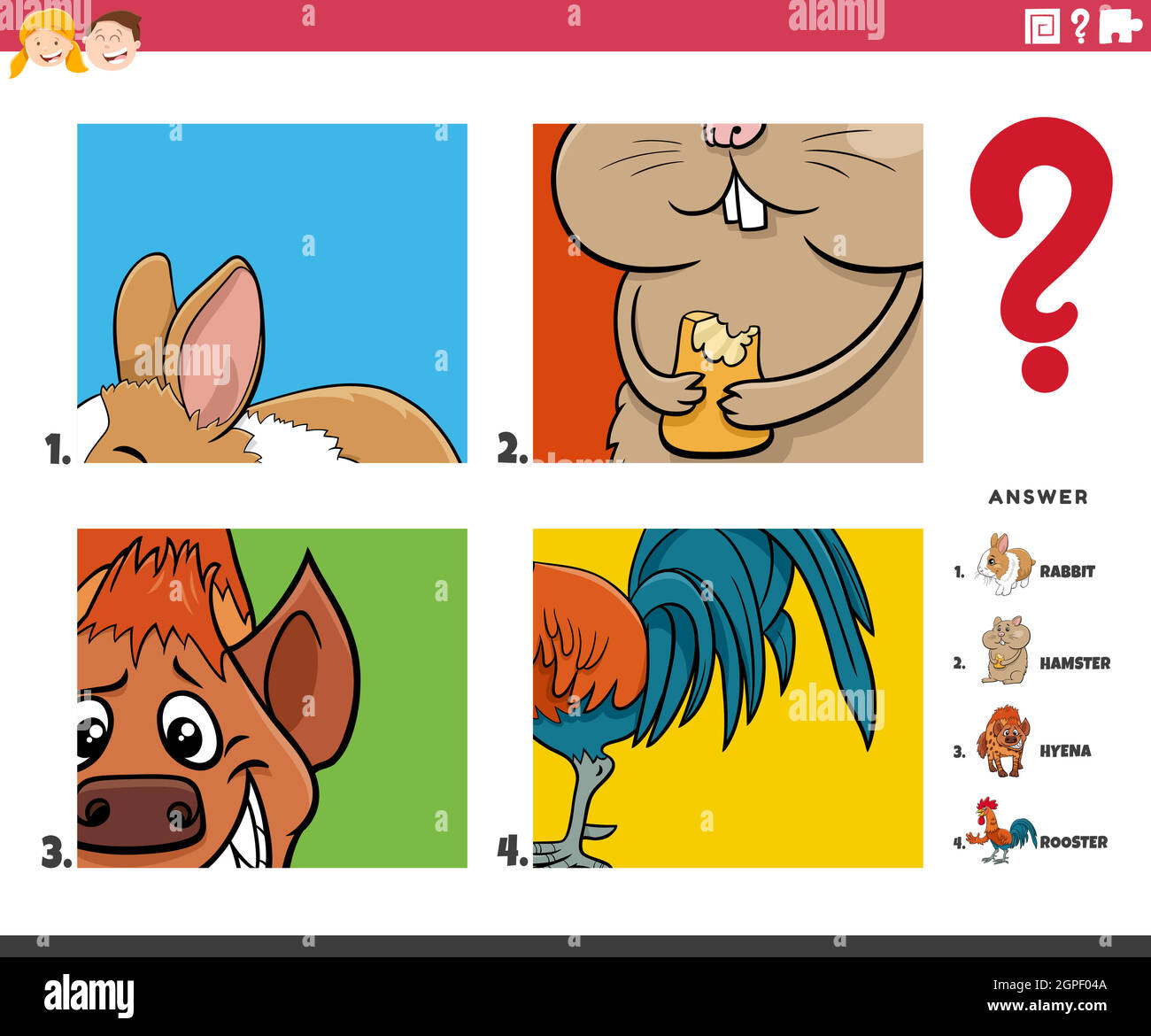 devinez des personnages d'animaux de bande dessinée jeu éducatif pour les enfants Illustration de Vecteur