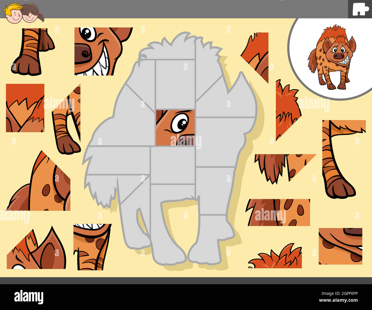 jeu de puzzle avec caractère animal hyena Illustration de Vecteur