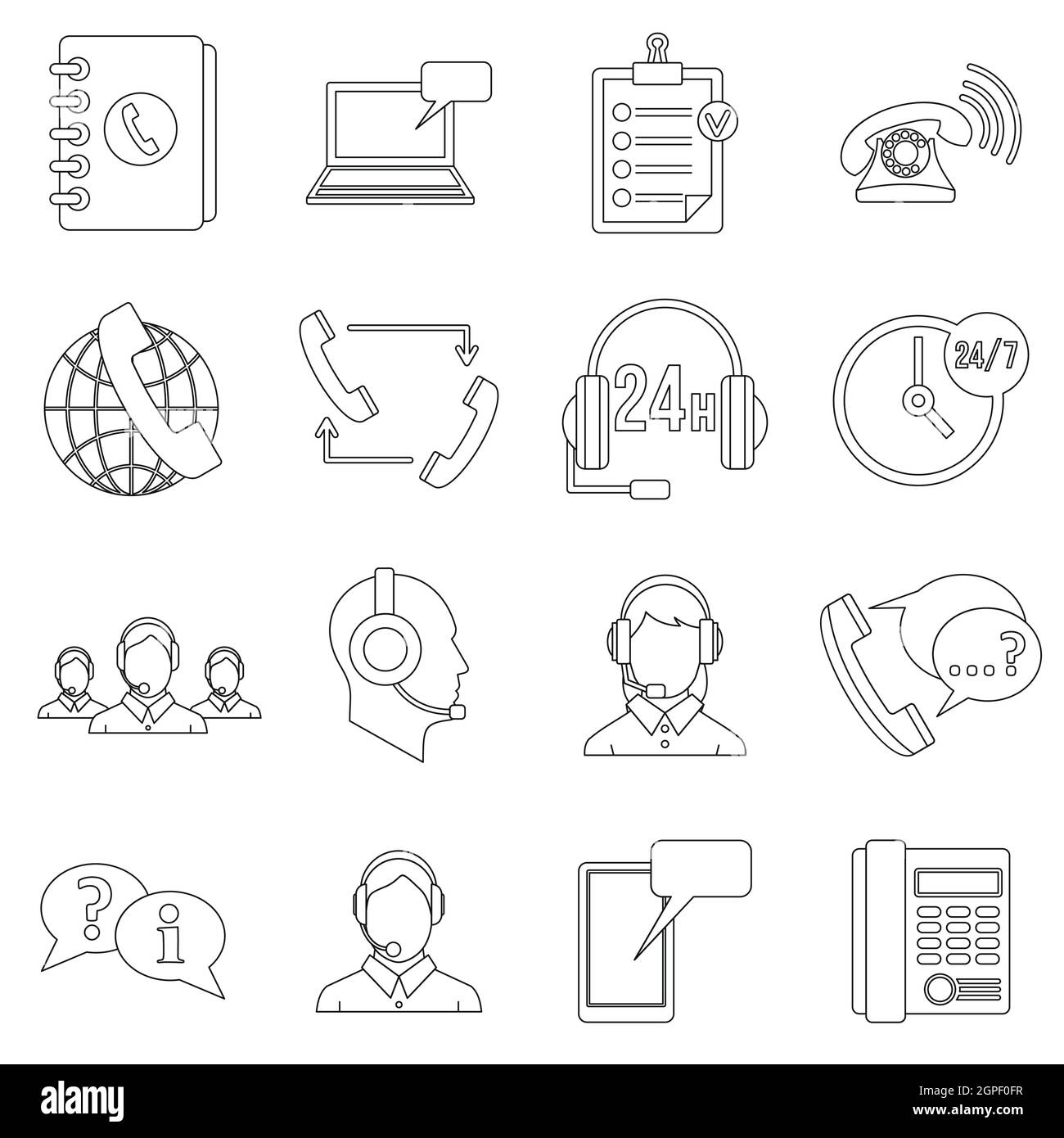 Symboles de centre d'appel icons set style du contour, Illustration de Vecteur