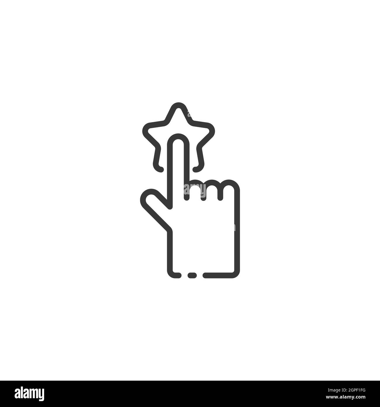 Main en sélectionnant l'icône de ligne fine préférée. Concept d'évaluation. Pression du doigt sur l'étoile. Illustration vectorielle du commerce Illustration de Vecteur