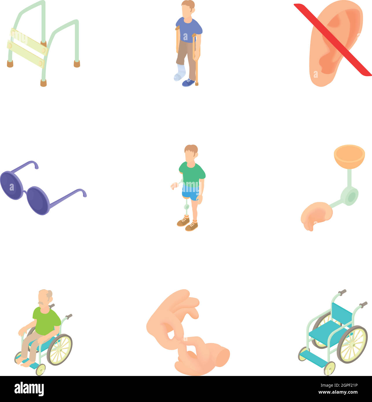 Cripple icons set, cartoon style Illustration de Vecteur
