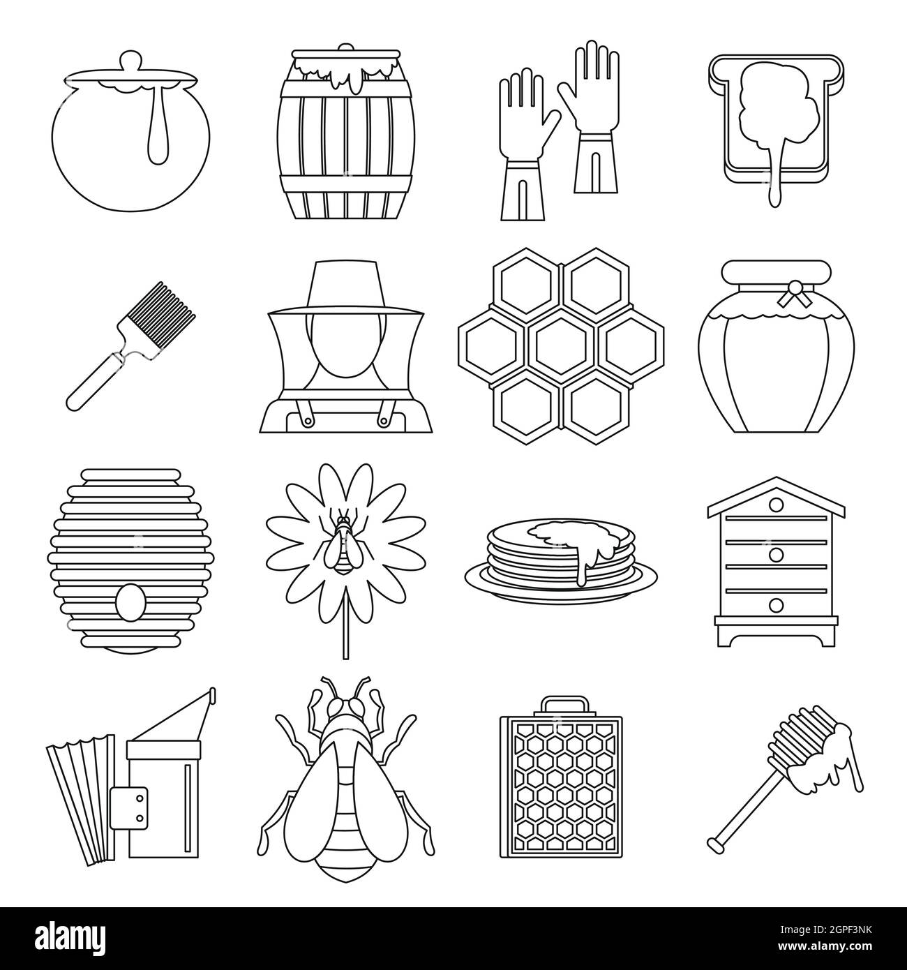 Outils apicoles icons set style du contour, Illustration de Vecteur
