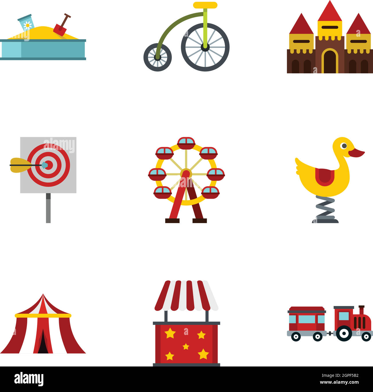 Rides icons set, style plat Illustration de Vecteur