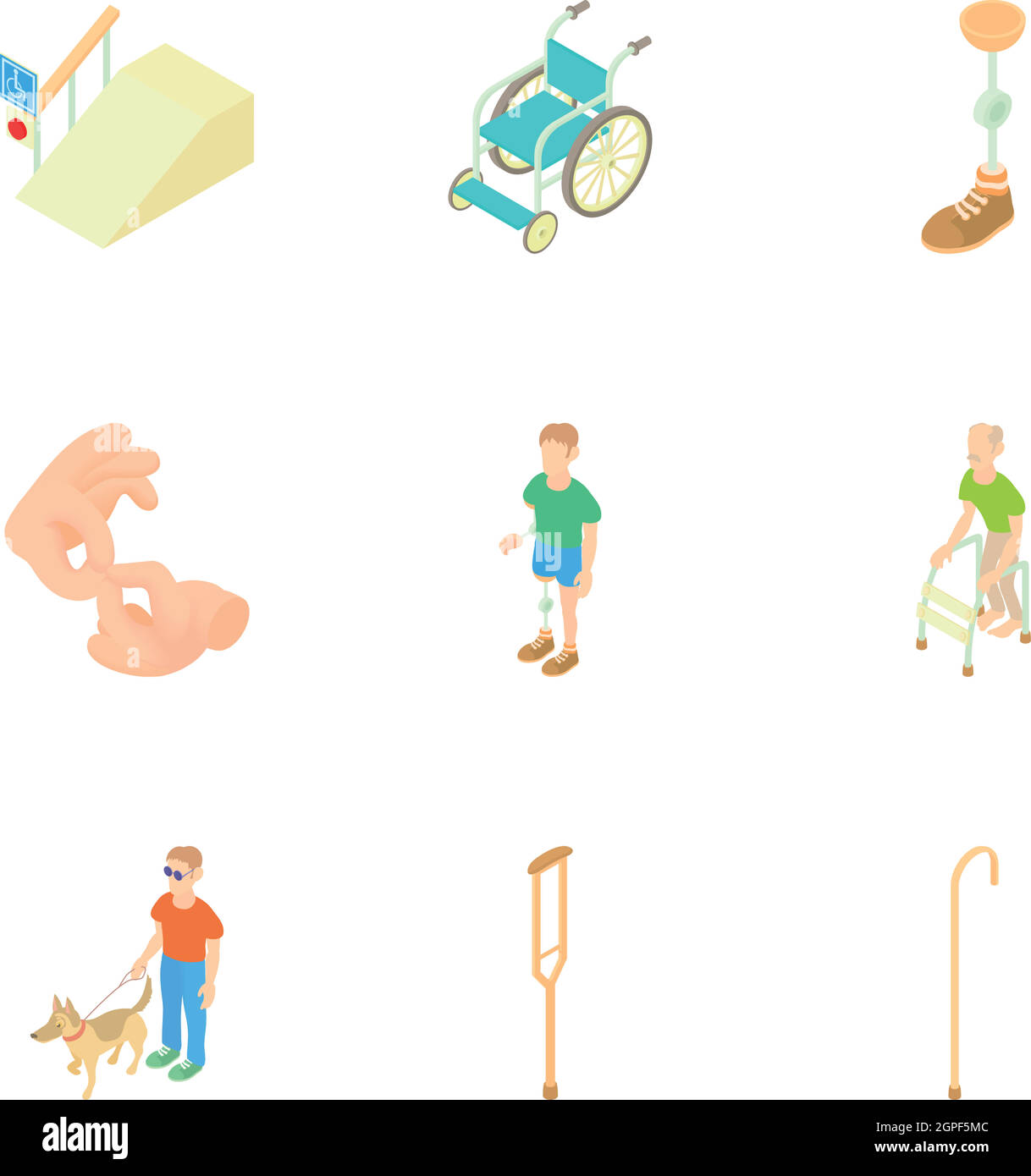 Les personnes à mobilité réduite, cartoon style icons set Illustration de Vecteur