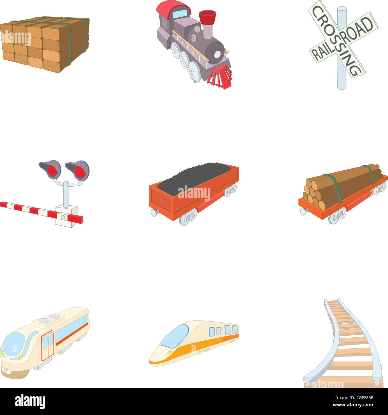 Railroad icons set, cartoon style Illustration de Vecteur