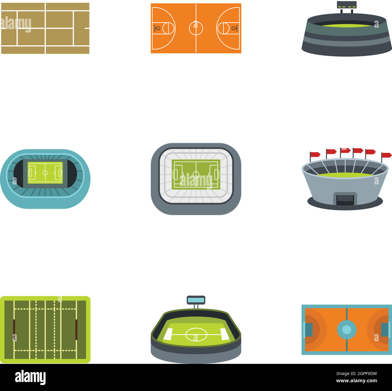 Match au stadium icons set, style plat Illustration de Vecteur