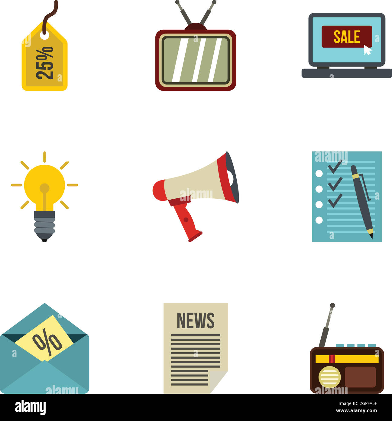 Produits publicitaires icons set, style plat Illustration de Vecteur