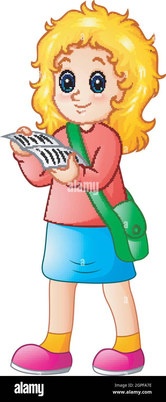 Caricature d'écolière lisant un manuel Illustration de Vecteur