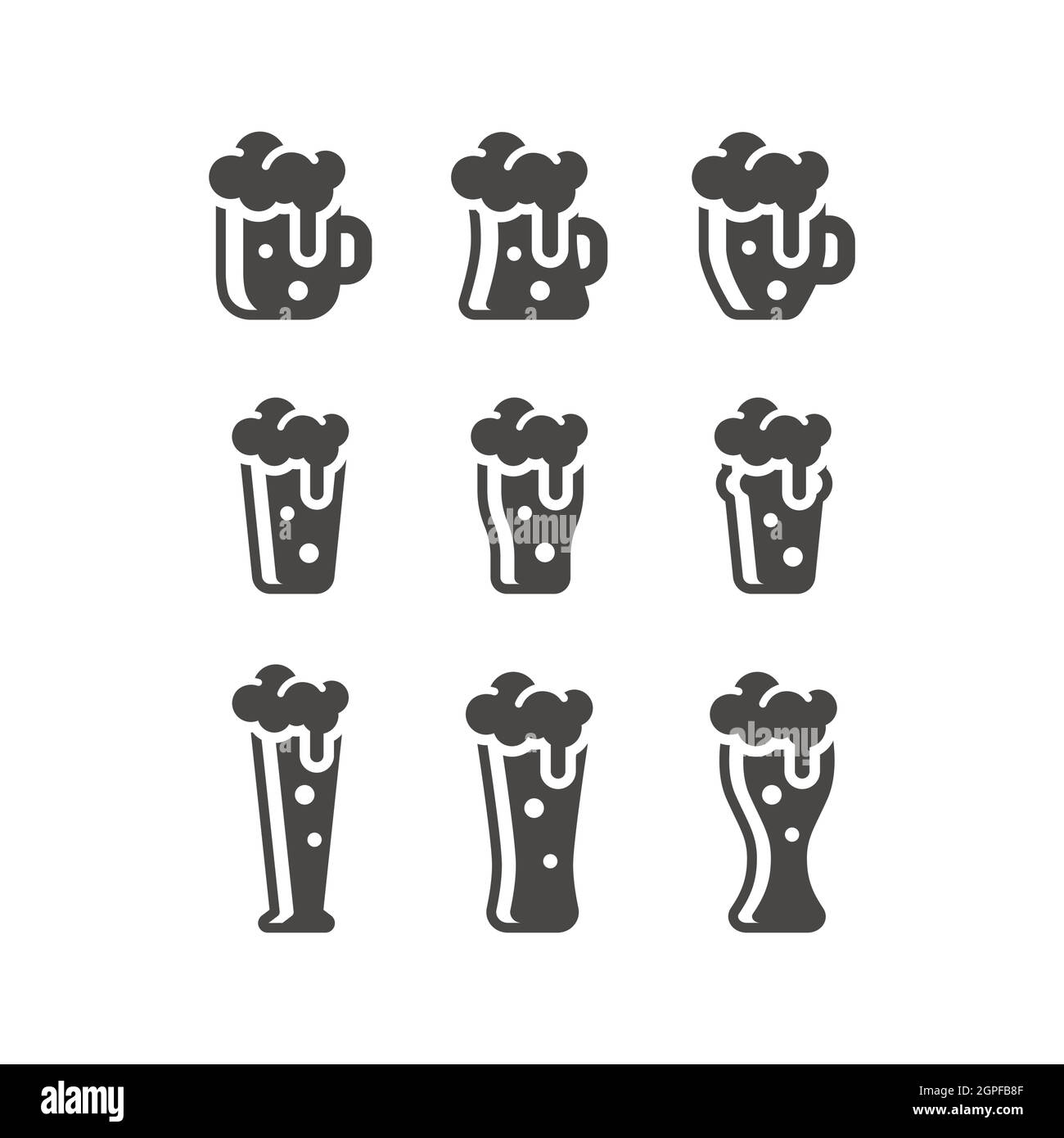 Verres à bière types noir vecteur icône ensemble Illustration de Vecteur