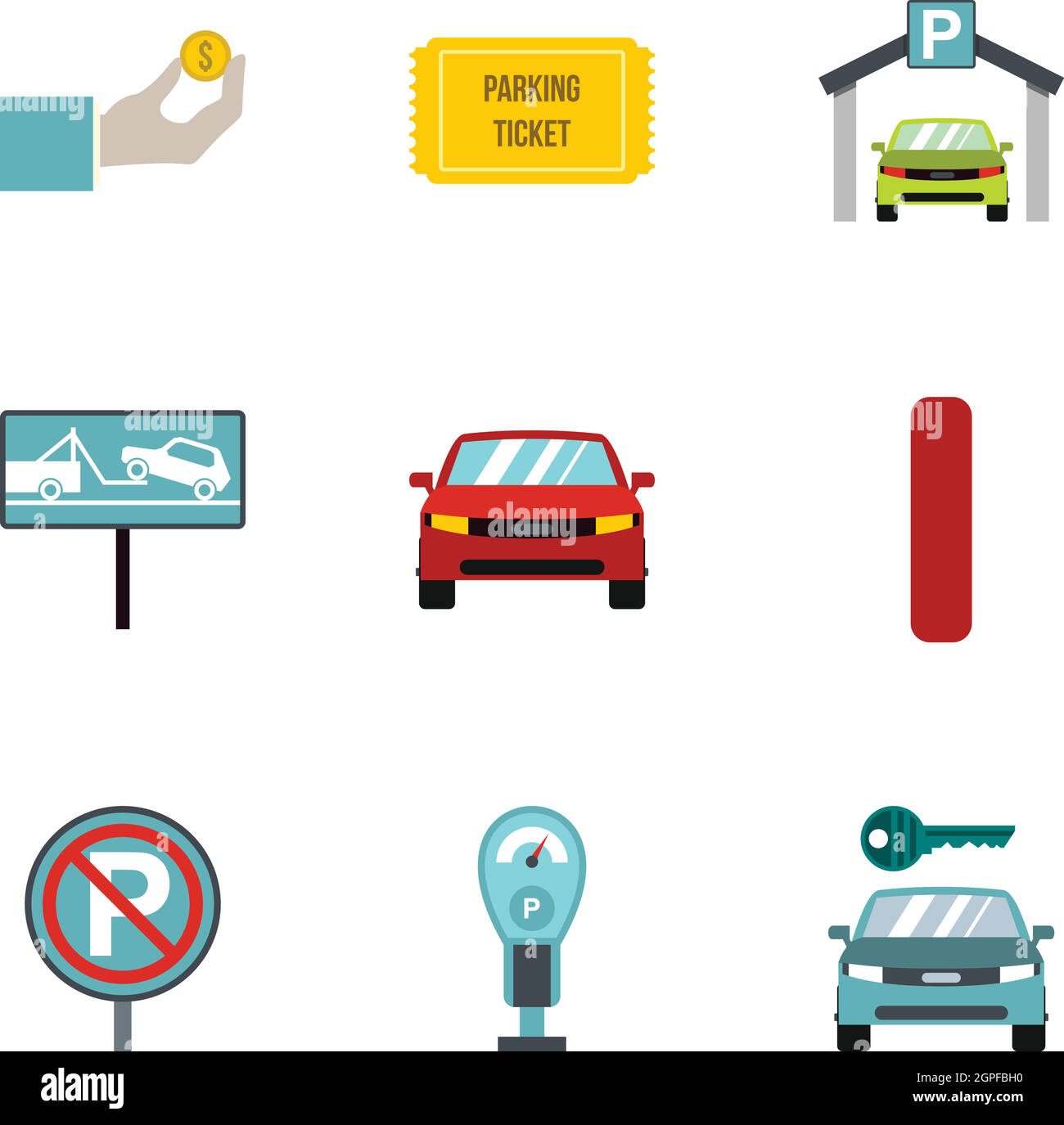 Station parking icons set, style plat Illustration de Vecteur