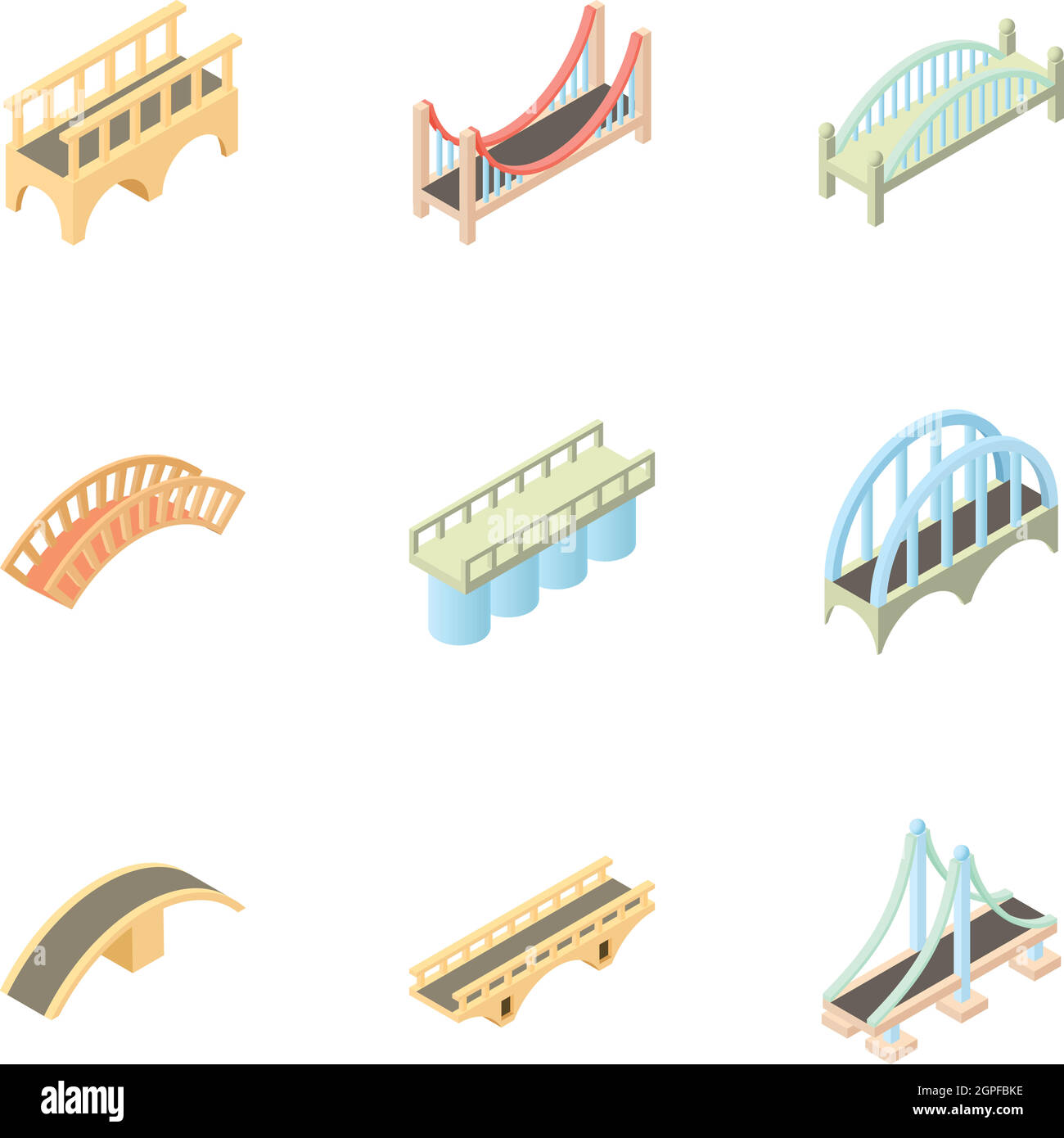 Types de ponts icons set, cartoon style Illustration de Vecteur