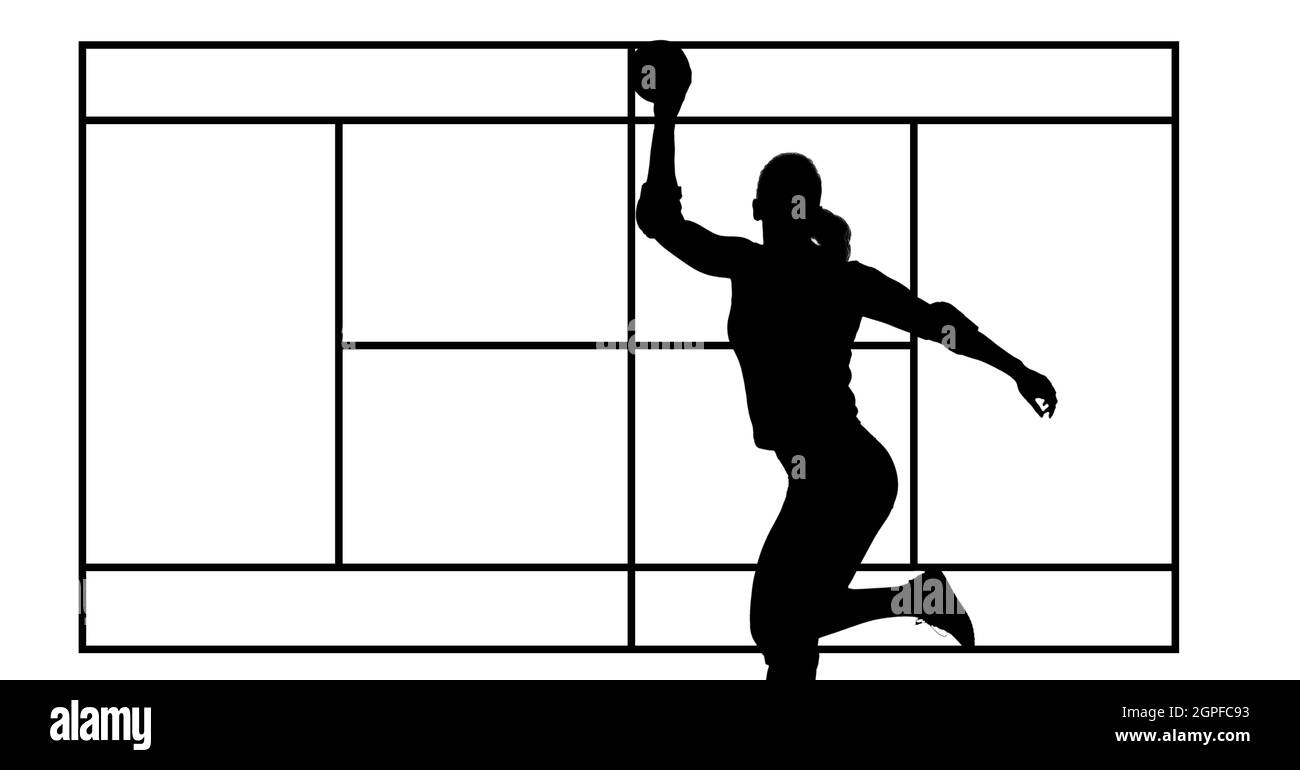 Silhouette de la joueuse de handball féminine sur fond blanc Banque D'Images