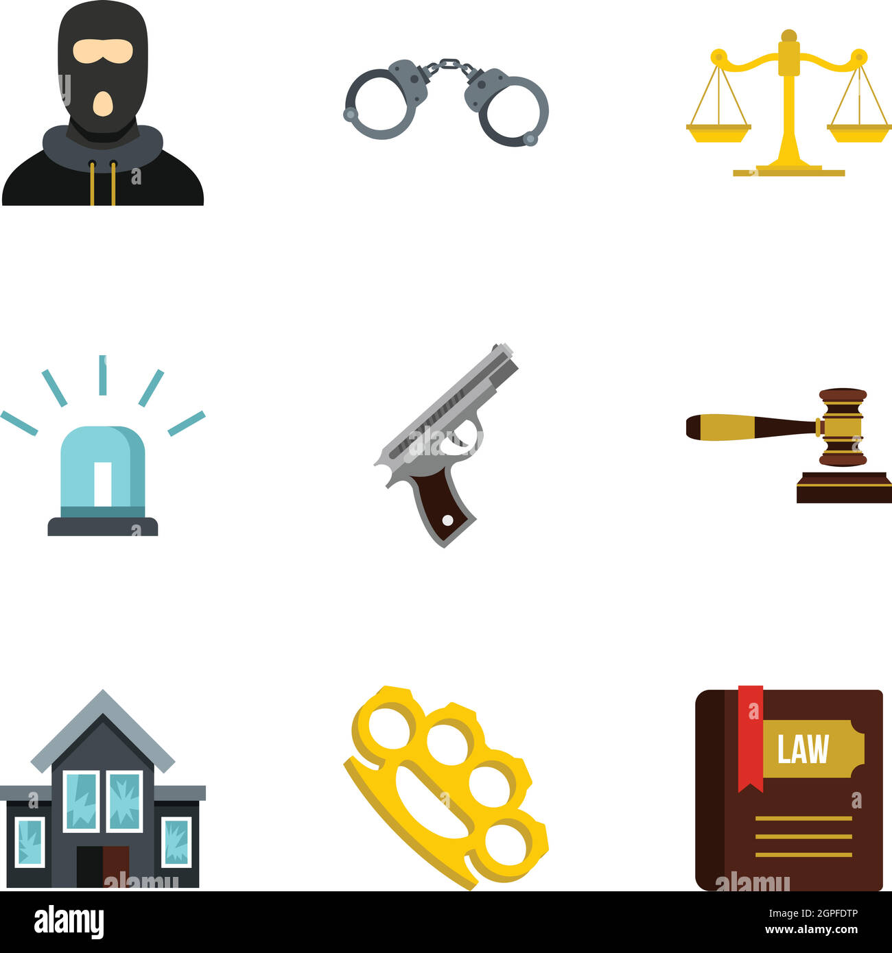 Icônes du crime défini, style plat Illustration de Vecteur