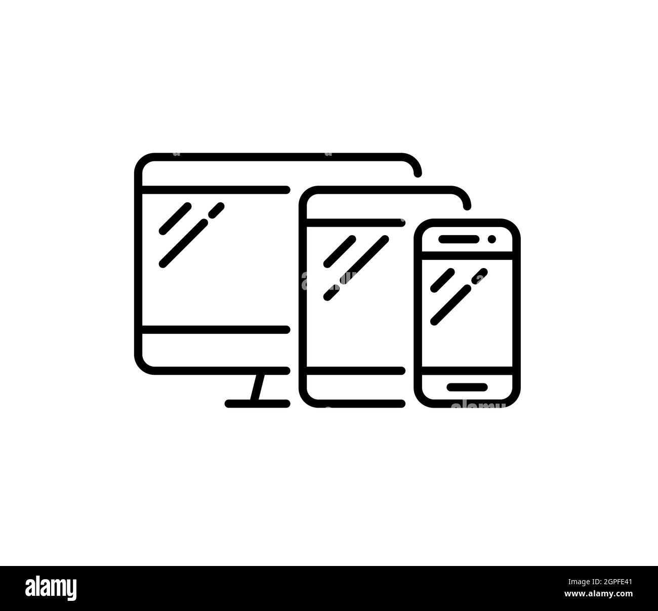 Ciblage et test inter-appareils. PC de bureau et gadgets intelligents. Pixel parfait, contour modifiable Illustration de Vecteur