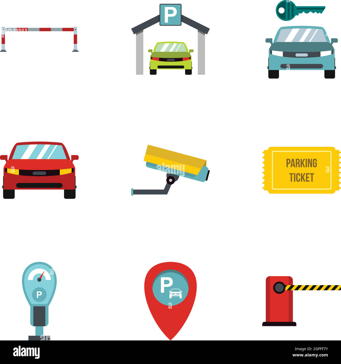Parking gratuit icons set, style plat Illustration de Vecteur