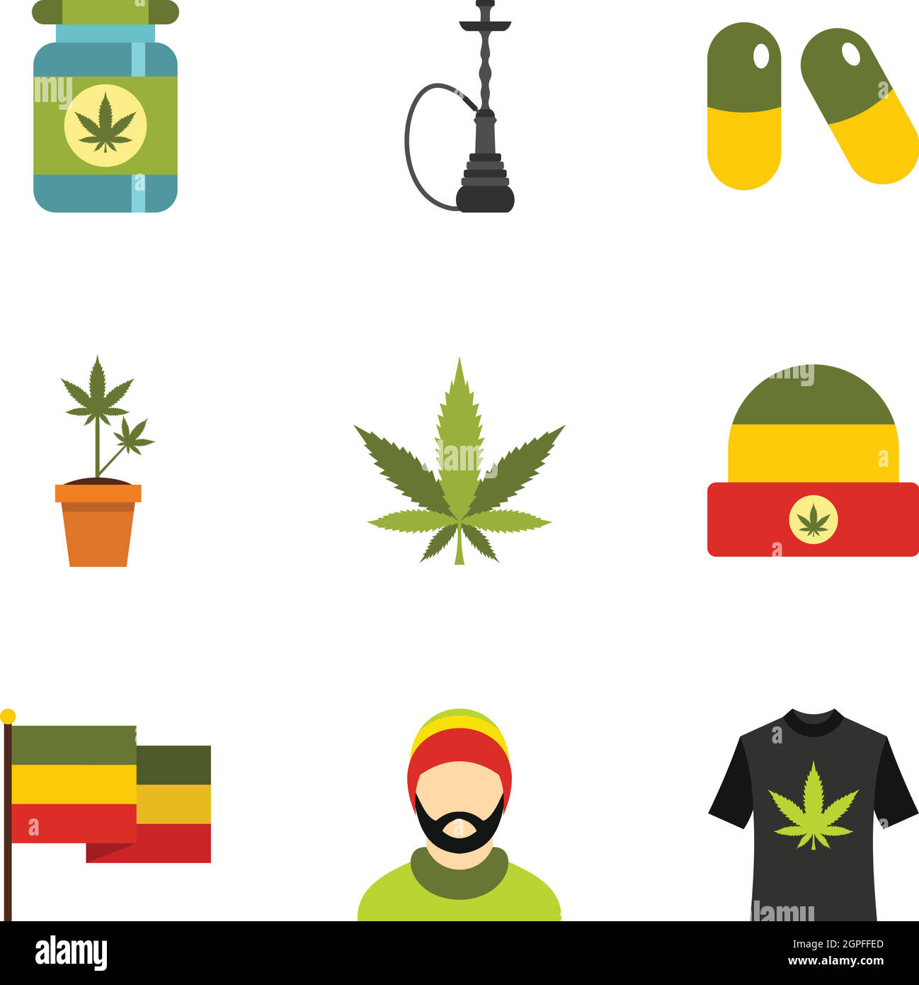 La marijuana icons set, style plat Illustration de Vecteur
