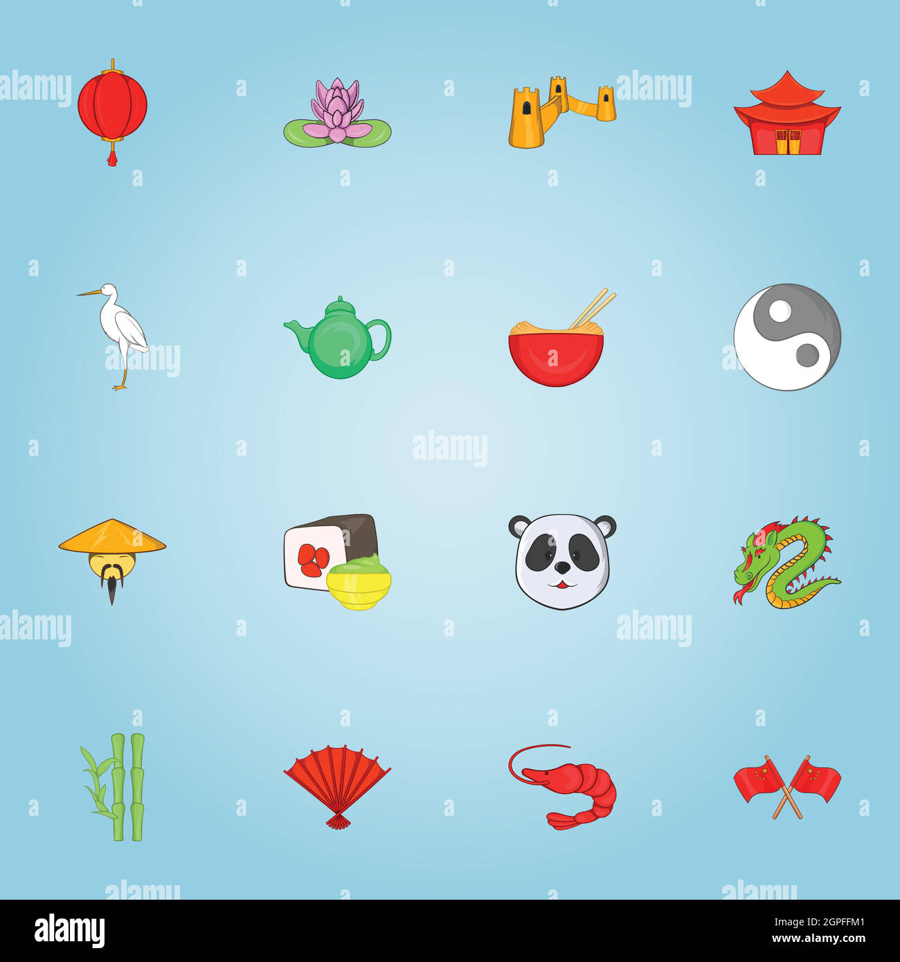 Chine icons set, cartoon style Illustration de Vecteur