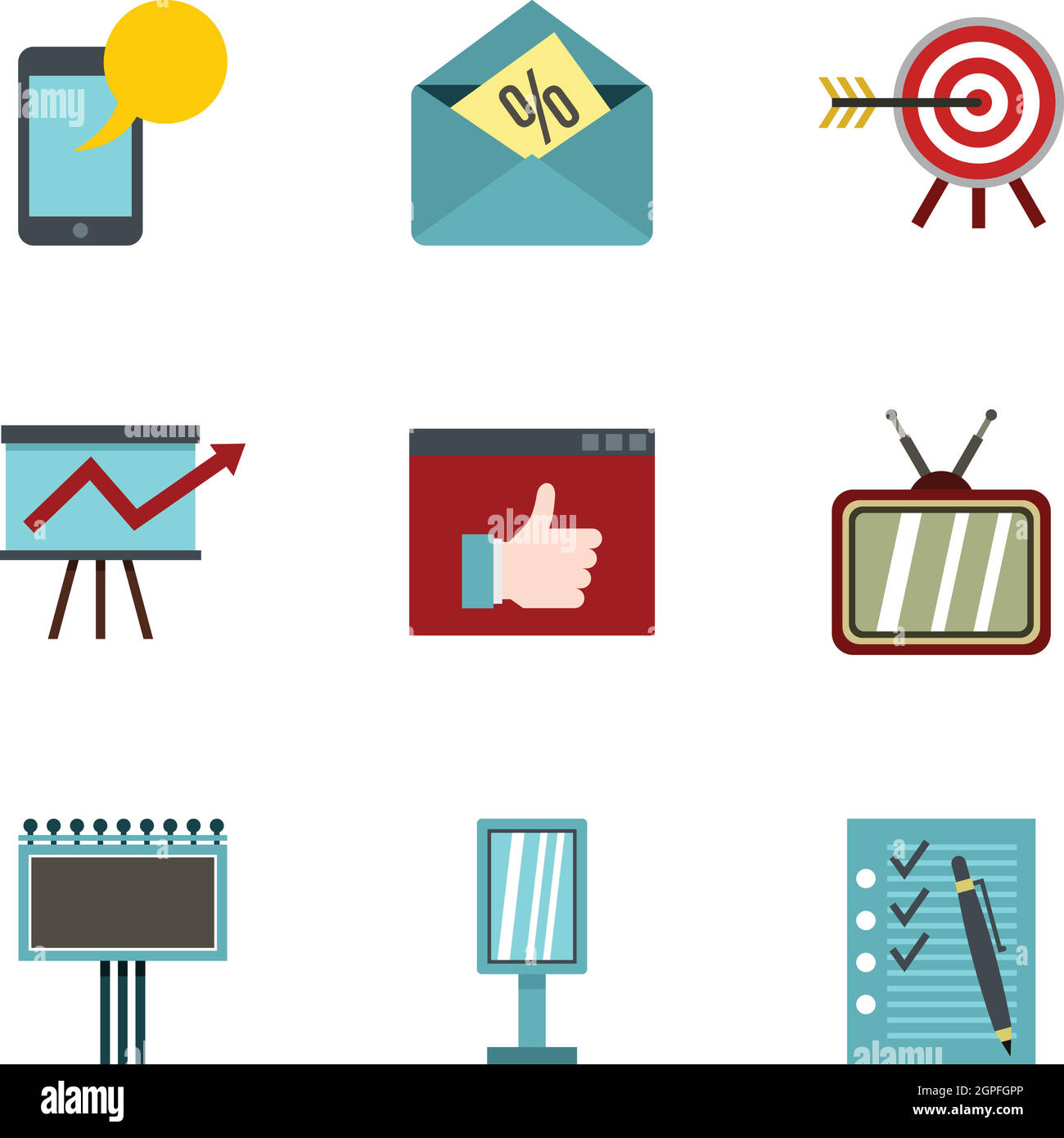 Types de publicité icons set, style plat Illustration de Vecteur