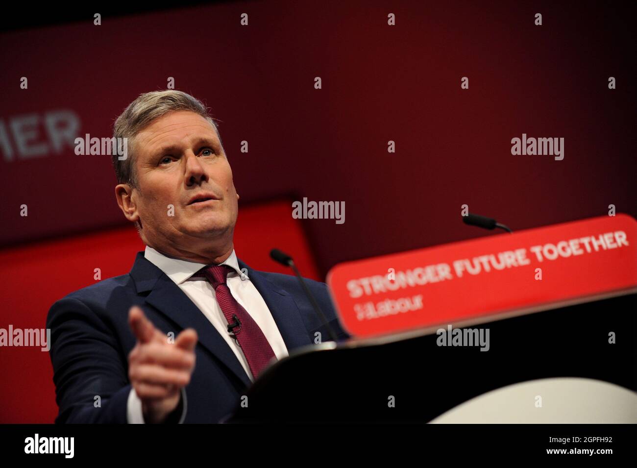 Brighton, Royaume-Uni. 29 septembre 2021. Keir Starmer, chef du Parti travailliste, prononce son discours de LeaderÕ le dernier jour de la conférence annuelle du Parti travailliste au Brighton Centre. Crédit : Kevin Hayes/Alay Live News Banque D'Images