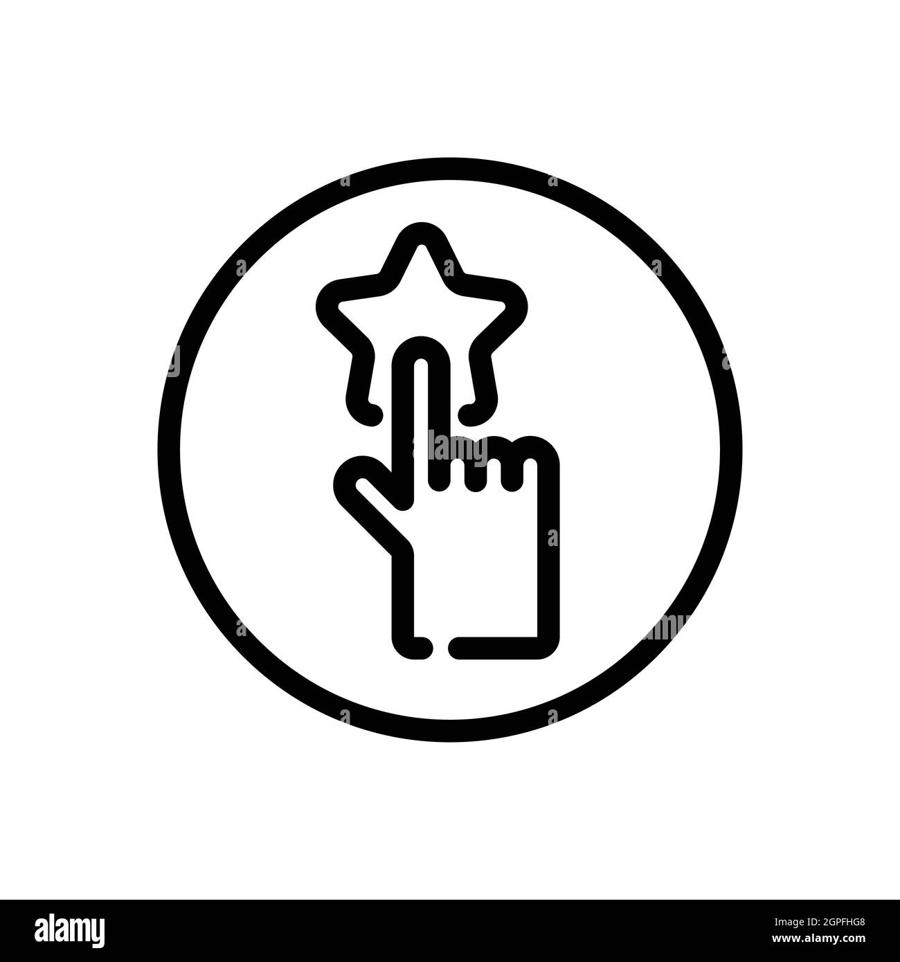 Sélection manuelle des favoris. Concept d'évaluation. Pression du doigt sur l'étoile. Icône de contour du commerce dans un cercle. Illustration vectorielle Illustration de Vecteur