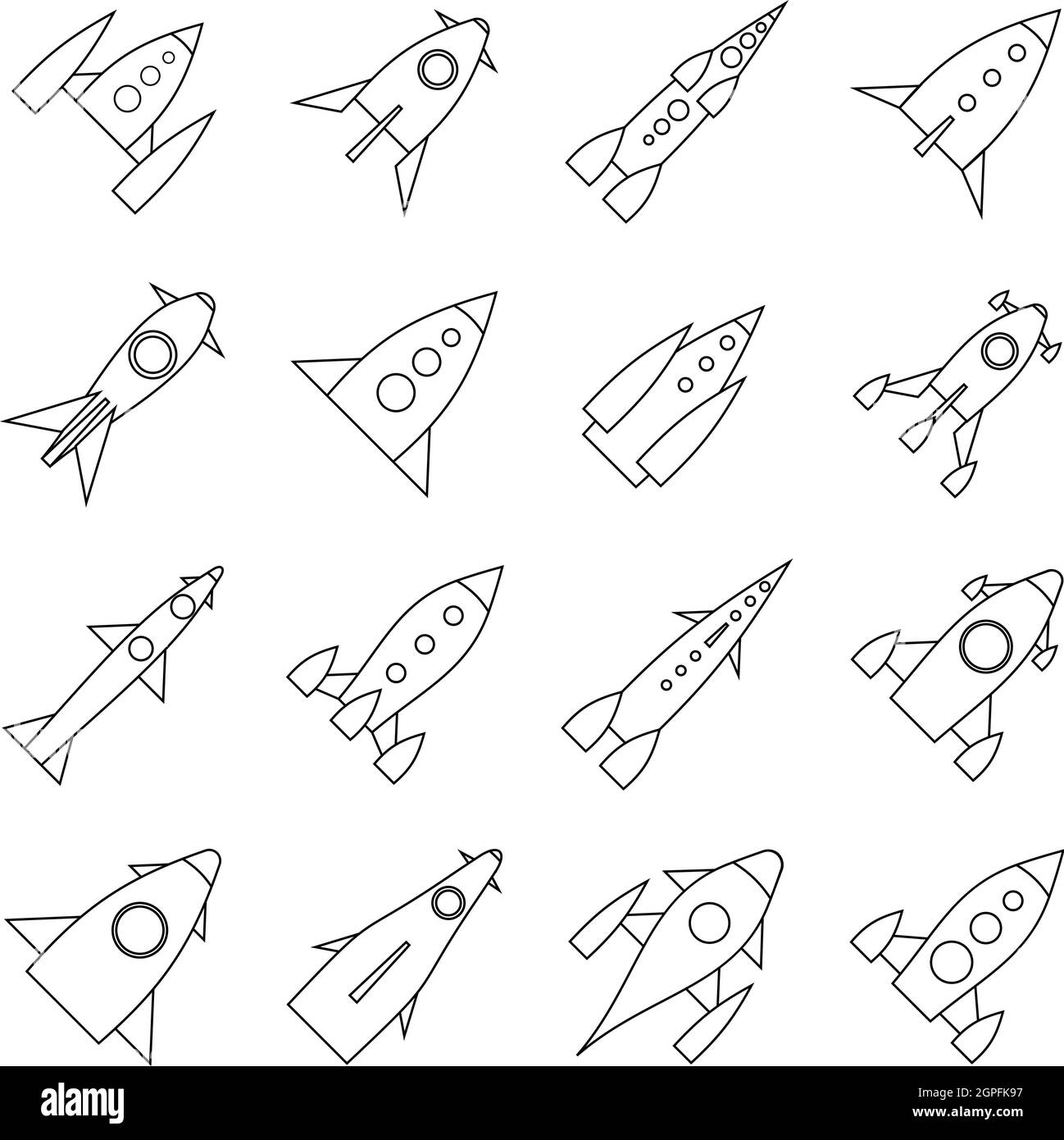 Lancement de fusées icons set style du contour, Illustration de Vecteur