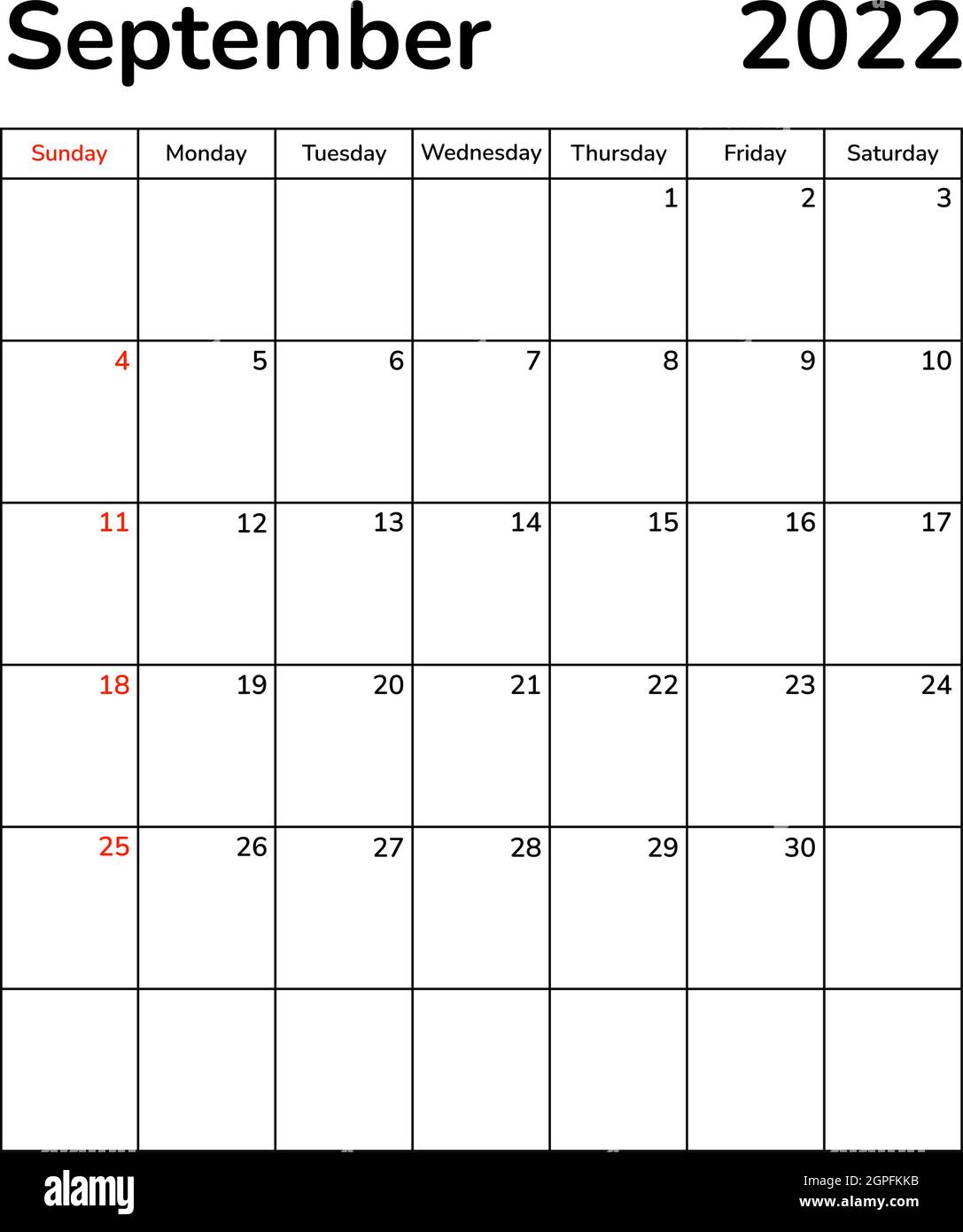 Planificateur pages mensuelles 2022. Page de calendrier du mois de septembre. Modèle de vecteur d'horaire du planificateur d'organiseur. Bureau mural, table, calendrier d'entreprise. Semaine Illustration de Vecteur