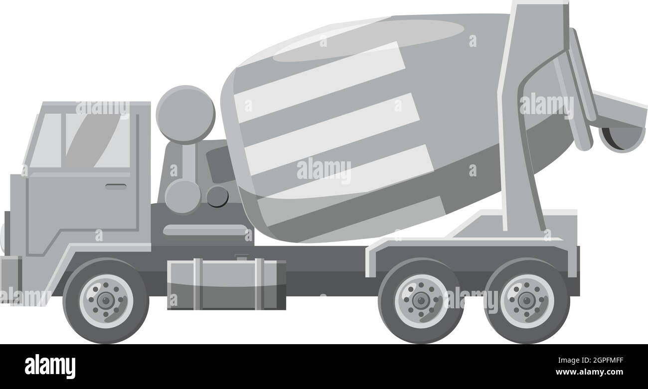 Camion malaxeur de béton, l'icône de style monochrome gris Illustration de Vecteur